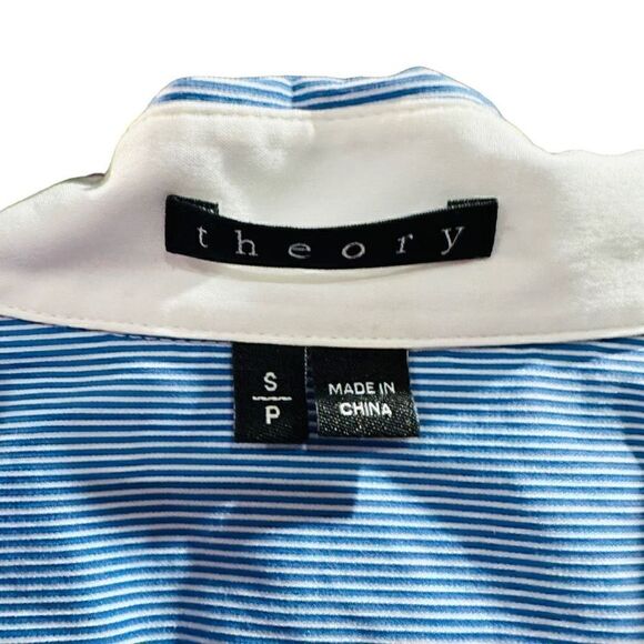 THEORY Striped Bottom Down Collared Dress Shirt Top Blouse Size Small - Picture 3 of 5